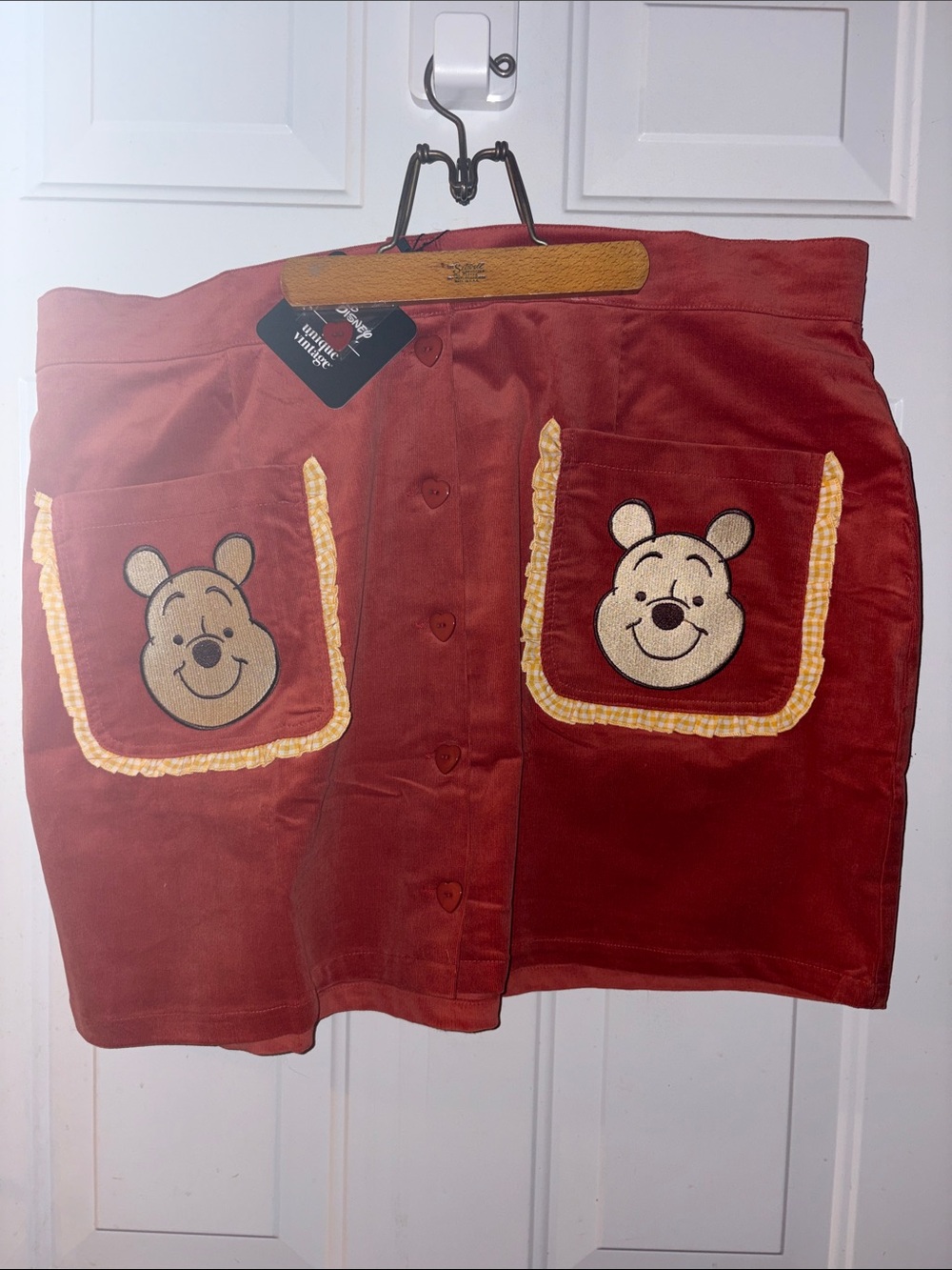 Winnie the Pooh Red Corduroy Button-Front Mini Skirt  Disney by Unique Vintage
